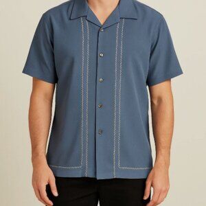 Lineage Blue Short Sleeve Button-Up Shirt Men’s XL Casual Embroidered – Pre-Owne